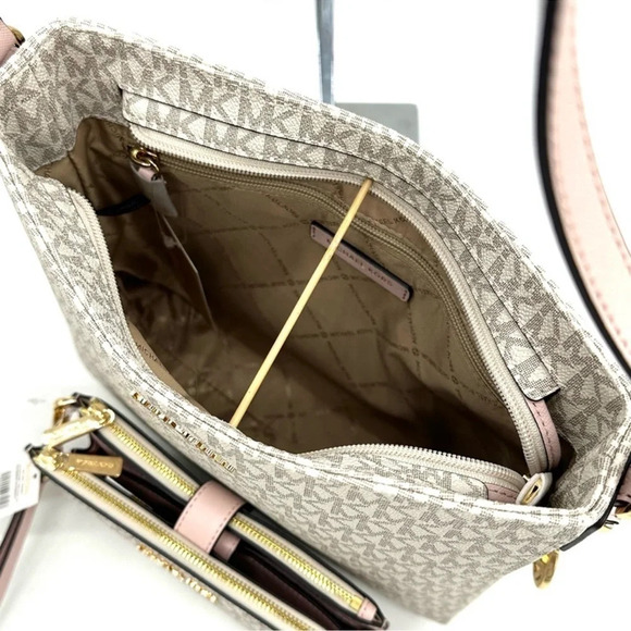 Michael Kors Large Messenger Bag & Large Double Zip Wallet Vanilla/Powder Blush - Picture 7 of 14
